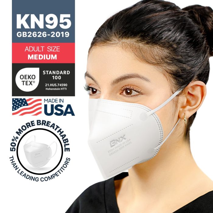 BNX 20-Pack KN95 E95M Protective Face Mask, Disposable Particulate Mask Made in USA, Protection Against Dust, Pollen and Haze, White(20 Pack) (Earloop) (Model: E95M) Adult Medium