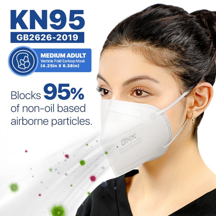 BNX 20-Pack KN95 E95M Protective Face Mask, Disposable Particulate Mask Made in USA, Protection Against Dust, Pollen and Haze, White(20 Pack) (Earloop) (Model: E95M) Adult Medium