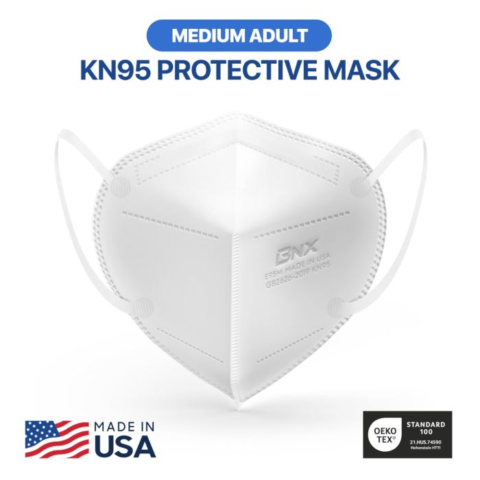 BNX 20-Pack KN95 E95M Protective Face Mask, Disposable Particulate Mask Made in USA, Protection Against Dust, Pollen and Haze, White(20 Pack) (Earloop) (Model: E95M) Adult Medium