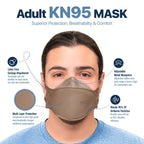 BNX 20-Pack KN95 Face Masks, Disposable Particulate KN95 Mask Made in USA, Tri-Fold Cup/Fish Style, Brown