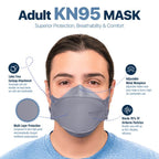 BNX 20-Pack KN95 Face Masks, Disposable Particulate KN95 Mask Made in USA, Tri-Fold Cup/Fish Style, Gray