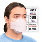 BNX 20-Pack KN95 Face Masks, Disposable Particulate KN95 Mask Made in USA, Tri-Fold Cup/Fish Style, Light Pink
