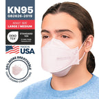 BNX 20-Pack KN95 Face Masks, Disposable Particulate KN95 Mask Made in USA, Tri-Fold Cup/Fish Style, Light Pink