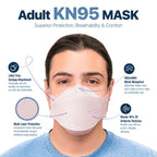 BNX 20-Pack KN95 Face Masks, Disposable Particulate KN95 Mask Made in USA, Tri-Fold Cup/Fish Style, Light Pink