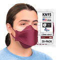 BNX 20-Pack KN95 Face Masks, Disposable Particulate KN95 Mask Made in USA, Tri-Fold Cup/Fish Style, Red