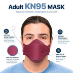 BNX 20-Pack KN95 Face Masks, Disposable Particulate KN95 Mask Made in USA, Tri-Fold Cup/Fish Style, Red