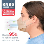 BNX 20-Pack KN95 Face Masks, Disposable Particulate KN95 Mask Made in USA, Tri-Fold Cup/Fish Style, Tan