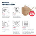 BNX 20-Pack KN95 Face Masks, Disposable Particulate KN95 Mask Made in USA, Tri-Fold Cup/Fish Style, Tan