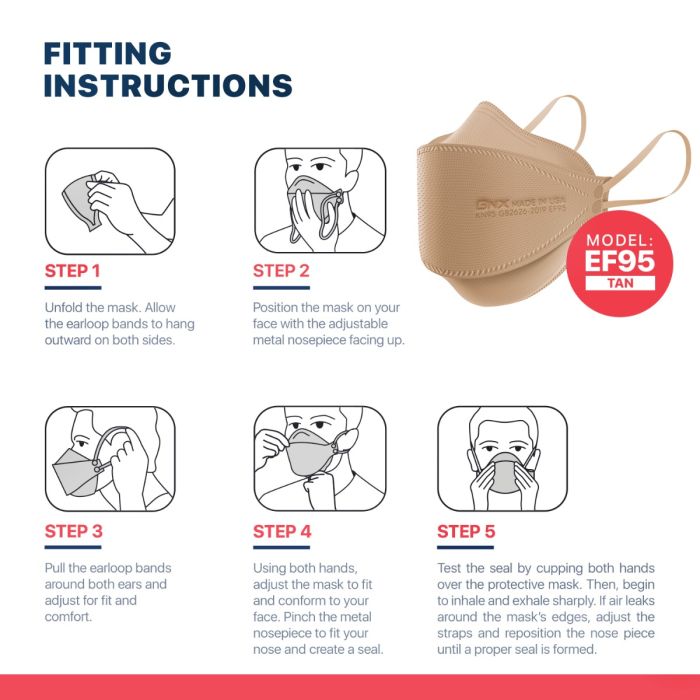 BNX 20-Pack KN95 Face Masks, Disposable Particulate KN95 Mask Made in USA, Tri-Fold Cup/Fish Style, Tan