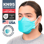 BNX 20-Pack KN95 Face Masks, Disposable Particulate KN95 Mask Made in USA, Tri-Fold Cup/Fish Style, Teal