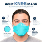 BNX 20-Pack KN95 Face Masks, Disposable Particulate KN95 Mask Made in USA, Tri-Fold Cup/Fish Style, Teal