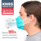 BNX 20-Pack KN95 Face Masks, Disposable Particulate KN95 Mask Made in USA, Tri-Fold Cup/Fish Style, Teal