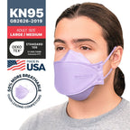 BNX 20-Pack KN95 Face Masks, Disposable Particulate KN95 Mask Made in USA, Tri-Fold Cup/Fish Style, Violet