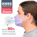 BNX 20-Pack KN95 Face Masks, Disposable Particulate KN95 Mask Made in USA, Tri-Fold Cup/Fish Style, Violet