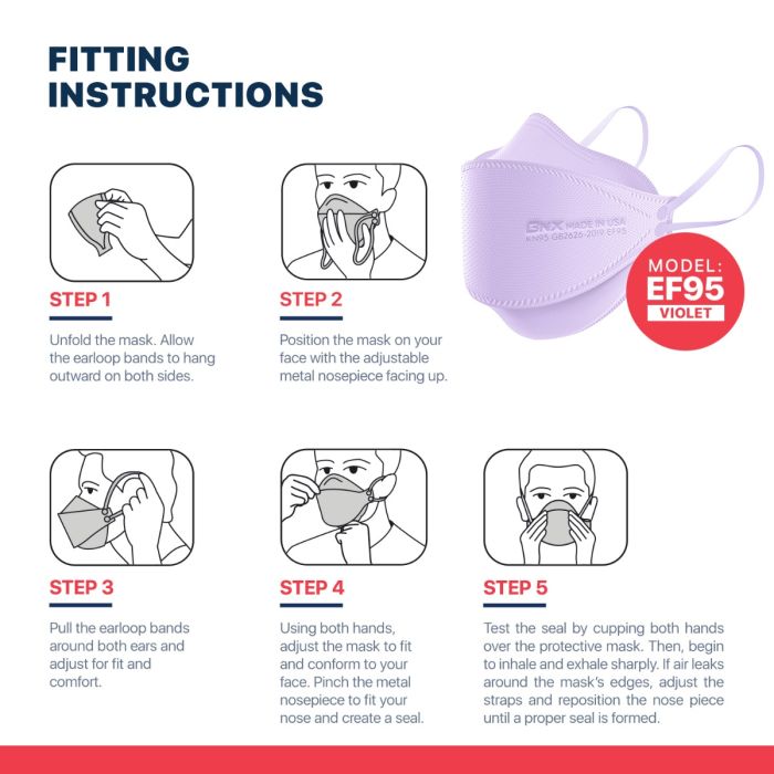 BNX 20-Pack KN95 Face Masks, Disposable Particulate KN95 Mask Made in USA, Tri-Fold Cup/Fish Style, Violet