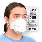 BNX 20-Pack KN95 Face Masks, Disposable Particulate KN95 Mask Made in USA, Tri-Fold Cup/Fish Style, White