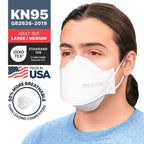 BNX 20-Pack KN95 Face Masks, Disposable Particulate KN95 Mask Made in USA, Tri-Fold Cup/Fish Style, White
