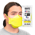 BNX 20-Pack KN95 Face Masks, Disposable Particulate KN95 Mask Made in USA, Tri-Fold Cup/Fish Style, Yellow
