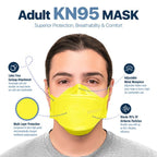 BNX 20-Pack KN95 Face Masks, Disposable Particulate KN95 Mask Made in USA, Tri-Fold Cup/Fish Style, Yellow