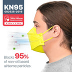 BNX 20-Pack KN95 Face Masks, Disposable Particulate KN95 Mask Made in USA, Tri-Fold Cup/Fish Style, Yellow