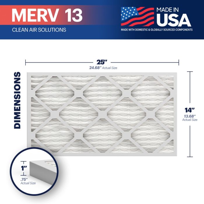 BNX TruFilter 14x25x1 MERV 13 Pleated Air Filter - Made in USA - Electrostatic Charged HVAC AC Furnace Filters - Removes Pollen, Mold, Bacteria, Smoke (4 Pack)