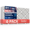BNX TruFilter 14x25x1 MERV 13 Pleated Air Filter - Made in USA - Electrostatic Charged HVAC AC Furnace Filters - Removes Pollen, Mold, Bacteria, Smoke (4 Pack)