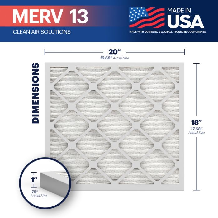 BNX TruFilter 18x20x1 Air Filter MERV 13 (6-Pack) - MADE IN USA - Electrostatic Pleated Air Conditioner HVAC AC Furnace Filters for Allergies, Pollen, Mold, Bacteria, Smoke, Allergen, MPR 1900 FPR 10