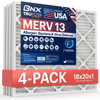 BNX TruFilter 18x20x1 Air Filter MERV 13 (4-Pack) - MADE IN USA - Electrostatic Pleated Air Conditioner HVAC AC Furnace Filters for Allergies, Pollen, Mold, Bacteria, Smoke, Allergen, MPR 1900 FPR 10