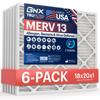 BNX TruFilter 18x20x1 Air Filter MERV 13 (6-Pack) - MADE IN USA - Electrostatic Pleated Air Conditioner HVAC AC Furnace Filters for Allergies, Pollen, Mold, Bacteria, Smoke, Allergen, MPR 1900 FPR 10