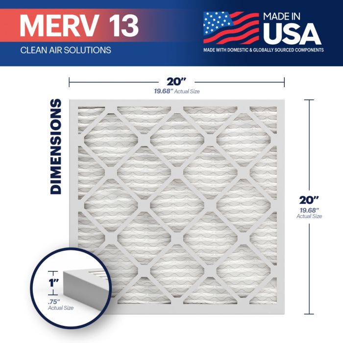 BNX TruFilter 20x20x1 Air Filter MERV 13 (4-Pack) - MADE IN USA - Electrostatic Pleated Air Conditioner HVAC AC Furnace Filters for Allergies, Pollen, Mold, Bacteria, Smoke, Allergen, MPR 1900 FPR 10