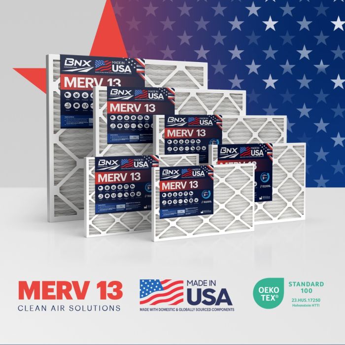 BNX TruFilter 16x25x1 Air Filter MERV 13 (6-Pack) - MADE IN USA - Electrostatic Pleated Air Conditioner HVAC AC Furnace Filters for Allergies, Pollen, Mold, Bacteria, Smoke, Allergen, MPR 1900 FPR 10