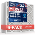 BNX TruFilter 20x22x1 Air Filter MERV 13 (6-Pack) - MADE IN USA - Electrostatic Pleated Air Conditioner HVAC AC Furnace Filters for Allergies, Pollen, Mold, Bacteria, Smoke, Allergen, MPR 1900 FPR 10