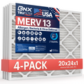 BNX TruFilter 20x24x1 Air Filter MERV 13 (4-Pack) - MADE IN USA - Electrostatic Pleated Air Conditioner HVAC AC Furnace Filters for Allergies, Pollen, Mold, Bacteria, Smoke, Allergen, MPR 1900 FPR 10
