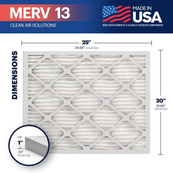 BNX TruFilter 20x25x1 MERV 13 Pleated Air Filter - Made in USA - Electrostatic Charged HVAC AC Furnace Filters - Removes Pollen, Mold, Bacteria, Smoke (4 Pack)
