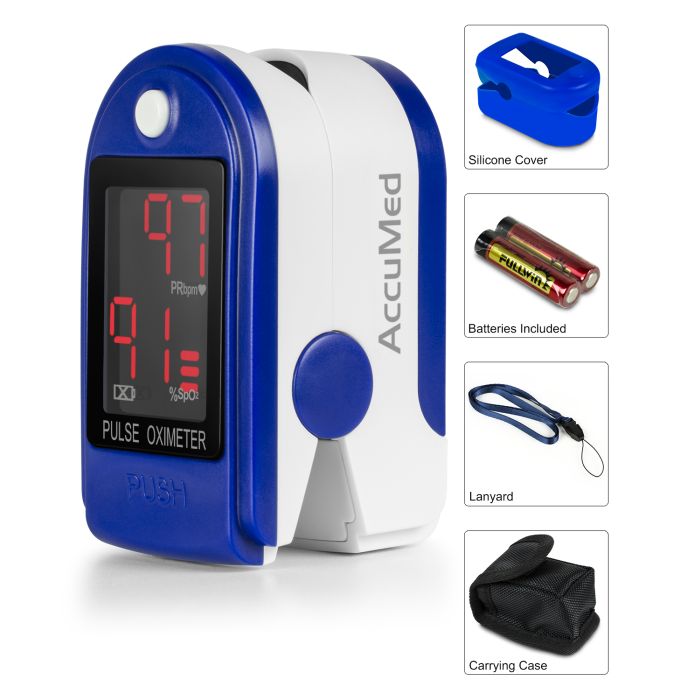 AccuMed CMS-50DL Finger Pulse Oximeter Blood Oxygen SpO2 Sports and Aviation Monitor - Blue