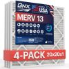 BNX 20x20x1 MERV 13 Pleated Air Filter - Made in USA - Electrostatic Charged HVAC AC Furnace Filters - Removes Pollen, Mold, Bacteria, Smoke (4 Pack)