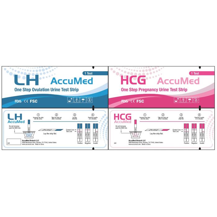 Test Strips Kit AccuMed Combo 100 Ovulation LH HCG Clear and Accurate Results 99% Accurate & 25 Pregnancy 