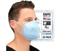 BNX 20-Pack KN95 E95 Protective Face Mask, Disposable Particulate Mask Made in USA, Protection Against Dust, Pollen and Haze, Light Blue  (20 Pack) (Earloop) (Model: E95) Adult Large