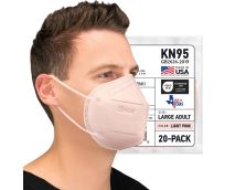 BNX 20-Pack KN95 E95 Protective Face Mask, Disposable Particulate Mask Made in USA, Protection Against Dust, Pollen and Haze, Violet (20 Pack) (Earloop) (Model: E95) Light Pink, Size: Adult Large