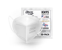 BNX 50-Pack KN95 Face Mask, Disposable Particulate KN95 Mask Made in USA, Protection Against Dust, Pollen and Haze (50 Pack) (Earloop) (Model: E95) White, Size: Adult Large