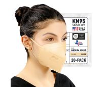 BNX 20-Pack KN95 E95M Protective Face Mask, Disposable Particulate Mask Made in USA, Protection Against Dust, Pollen and Haze, Beige (20 Pack) (Earloop) (Model: E95M) Size: Adult Medium