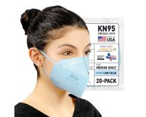 BNX 20-Pack KN95 E95M Protective Face Mask, Disposable Particulate Mask Made in USA, Protection Against Dust, Pollen and Haze, Light Blue (20 Pack) (Earloop) (Model: E95M) Size: Adult Medium