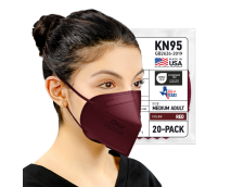 BNX 20-Pack KN95 E95M Protective Face Mask, Disposable Particulate Mask Made in USA, Protection Against Dust, Pollen and Haze, Red (20 Pack) (Earloop) (Model: E95M)