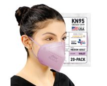 BNX 20-Pack KN95 E95M Protective Face Mask, Disposable Particulate Mask Made in USA, Protection Against Dust, Pollen and Haze, Violet (20 Pack) (Earloop) (Model: E95M)