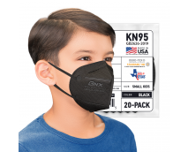 BNX 20-Pack Kids KN95 Face Mask, Children's Disposable Particulate KN95 Mask Made in USA, Protection Against Dust, Pollen and Haze (20 Pack) (Earloop) (Model: E95S) Black