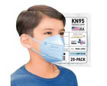 BNX 20-Pack Kids KN95 Face Mask, Children's Disposable Particulate KN95 Mask Made in USA, Protection Against Dust, Pollen and Haze (20 Pack) (Earloop) (Model: E95S) Light Blue