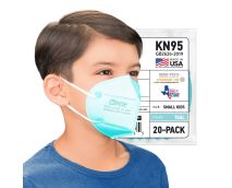 BNX 20-Pack Kids KN95 Face Mask, Children's Disposable Particulate KN95 Mask Made in USA, Protection Against Dust, Pollen and Haze (20 Pack) (Earloop) (Model: E95S) Teal