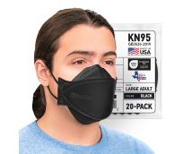 BNX 20-Pack KN95 Face Masks, Disposable Particulate KN95 Mask Made in USA, Tri-Fold Cup/Fish Style, Black
