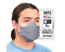 BNX 20-Pack KN95 Face Masks, Disposable Particulate KN95 Mask Made in USA, Tri-Fold Cup/Fish Style, Gray