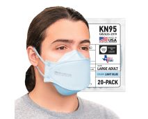 BNX 20-Pack KN95 Face Masks, Disposable Particulate KN95 Mask Made in USA, Tri-Fold Cup/Fish Style, Light Blue